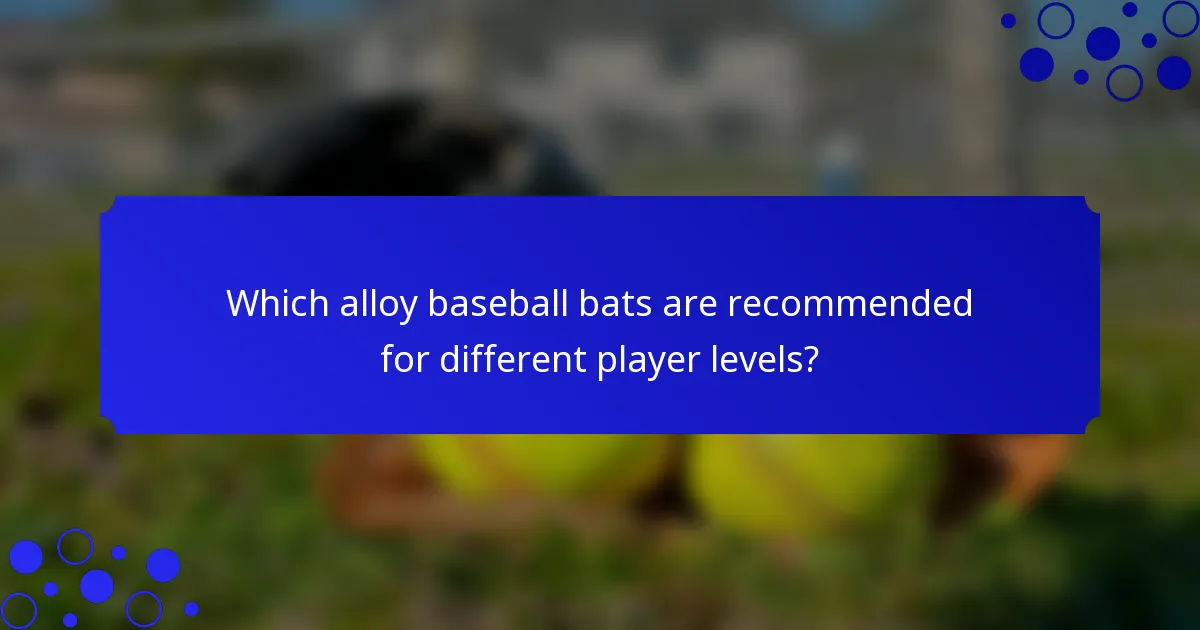 Which alloy baseball bats are recommended for different player levels?